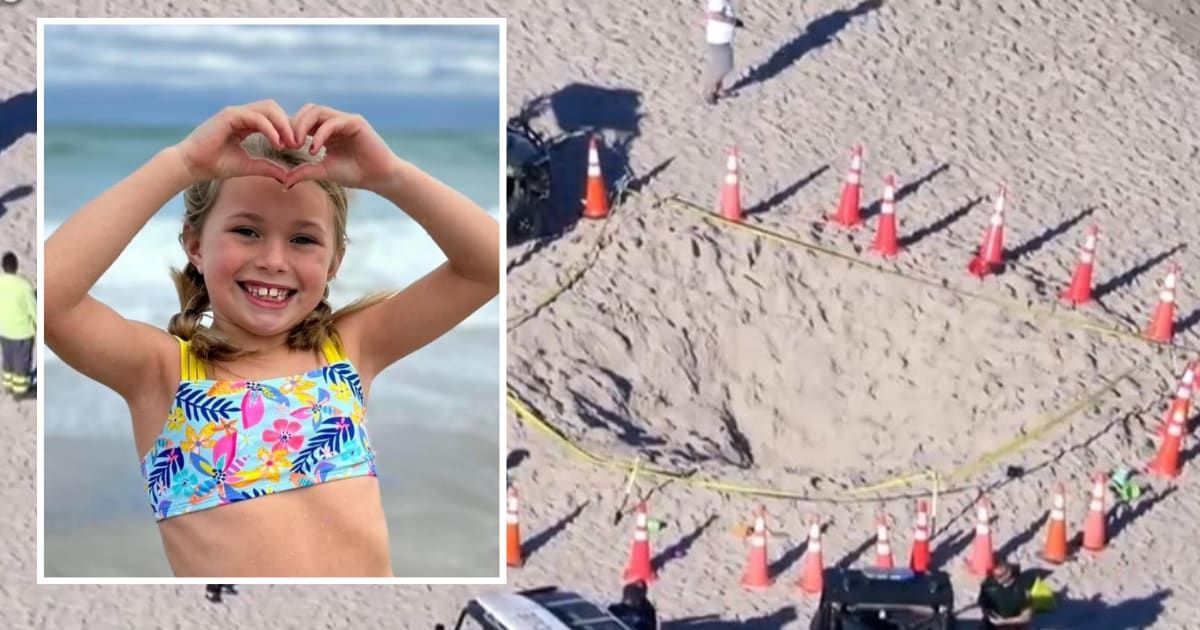 Sloan Mattingly, seven, died after getting buried in a playfully dug sand hole on a Florida beach (Beth Ann/ Facebook, ABC/ Screenshot)