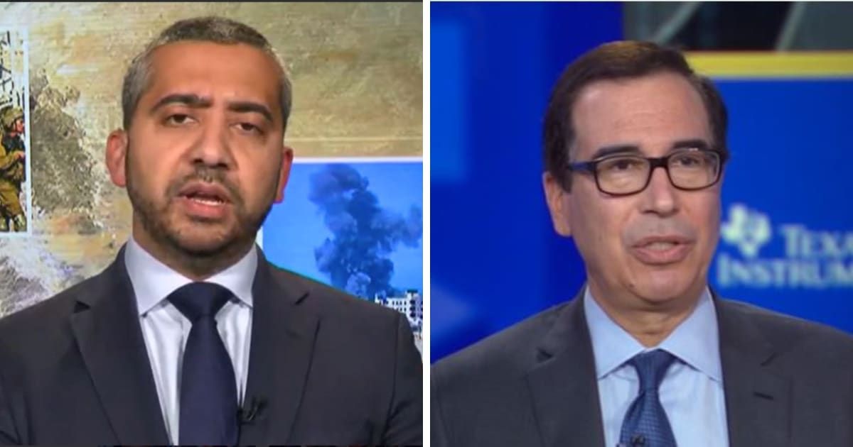 Mehdi Hassan issued a cautionary statement following a video clip of Steve Mnuchin discussing his plans to acquire TikTok (Getty/CNBC)