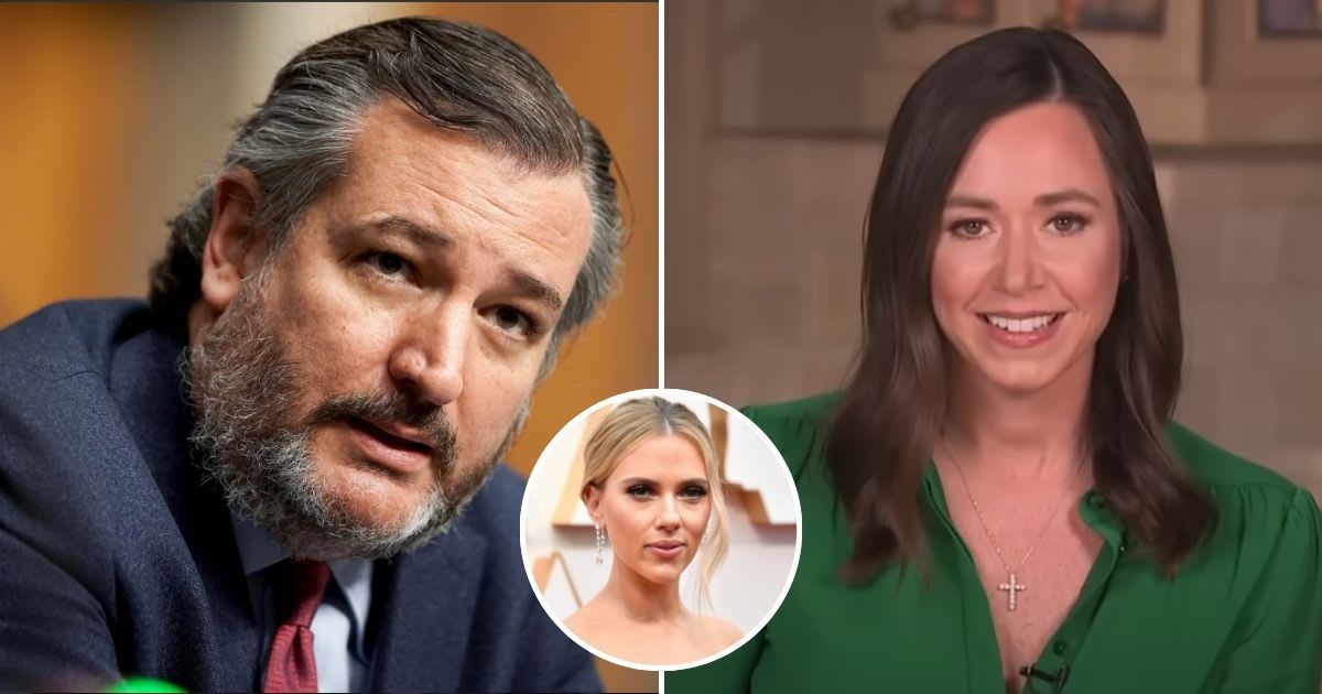Sen. Ted Cruz calls Scarlett Johansson 'hot' while comforting Sen Katie Britt over 'SNL' cold open (Getty Images, MSNBC/YouTube)