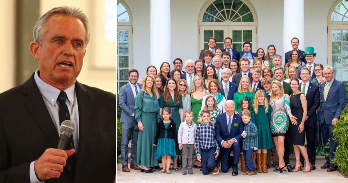 The Kennedy family gathered at the White House to celebrate St Patrick's Day, but Robert F Kennedy Jr was absent (L) (Getty Images, X/@KerryKennedyRFK)
