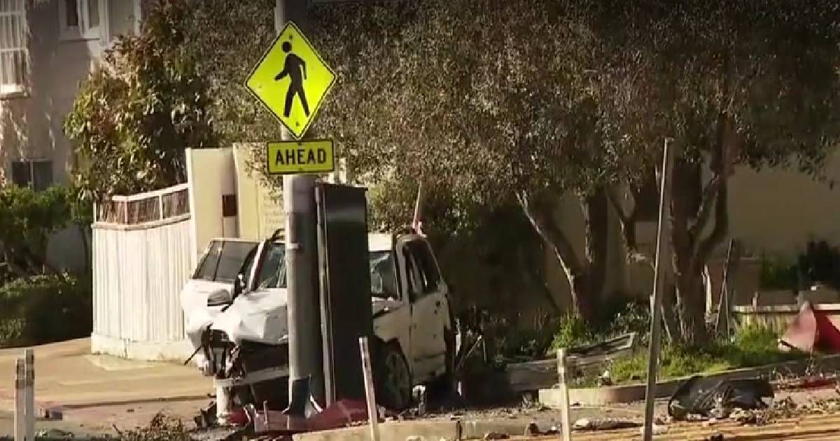 A Mercedes SUV crashed into a bus stop in San Francisco's West Portal neighborhood (Fox Local video screengrab)