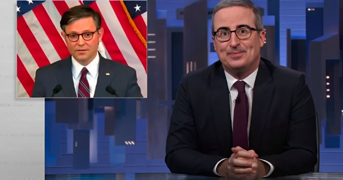 John Oliver had a good laugh over House Speaker Mike Johnson’s choice of location for this year’s GOP retreat (HBO)