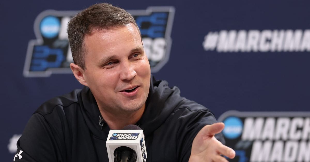 Will Wade speaks during a press conference ahead of the NCAA Men's Basketball Tournament at Delta Center (Photo by Christian Petersen/Getty Images)