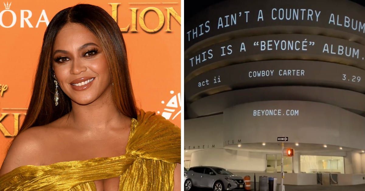 The Guggenheim's iconic spiral was emblazoned with the provocative message, 'This ain't a country album. This is a 'Beyoncé' album' (Getty Images, Philip Lewis/X)