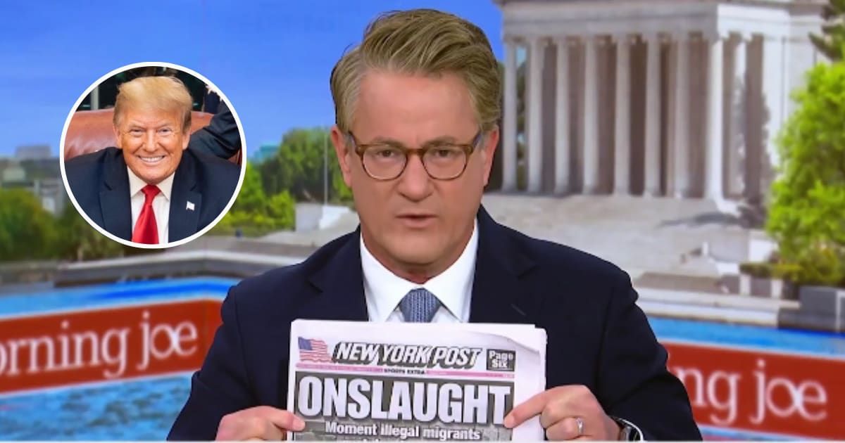 MSNBC’s Joe Scarborough used the March 22 edition of The New York Post to remind viewers that Donald Trump wanted all the 'blame' for the chaos at the southern border (@msnbc/YouTube, Getty Images)