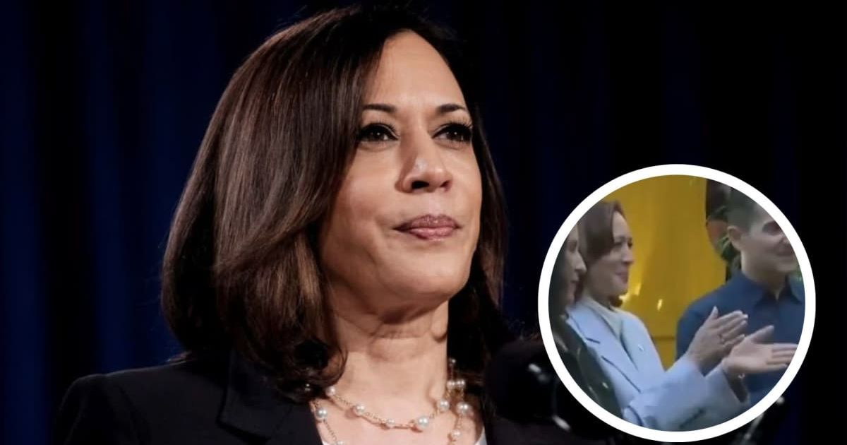 Kamala Harris was seen clapping along and beaming after a person started singing in Spanish at a community center in Puerto Rico (Getty Images and Screegrab/New York Post video)