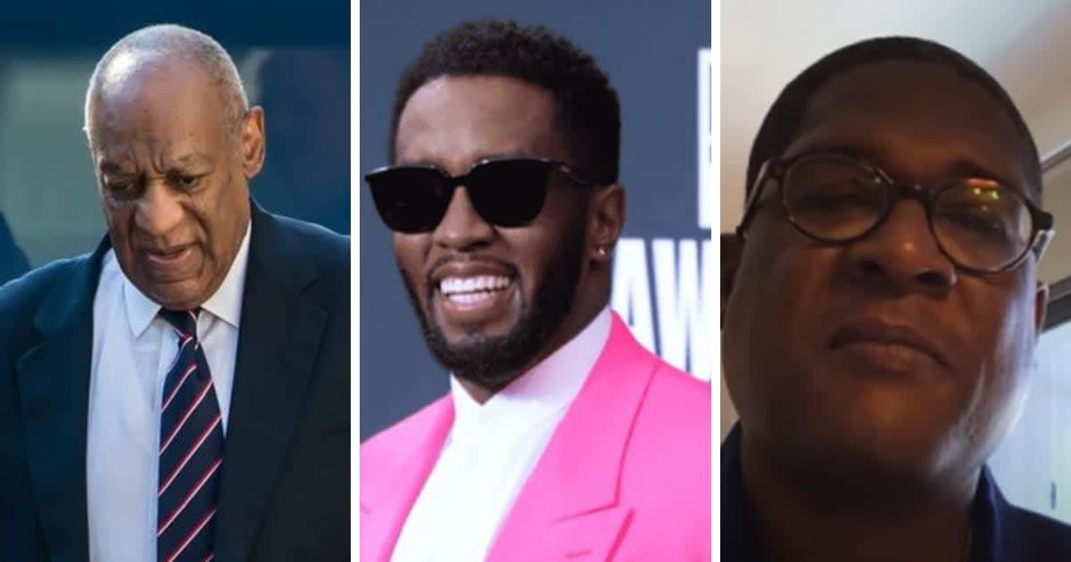 Andrew Wyatt (R), Bill Cosby's rep, has offered assistance to Diddy (C) amid Federal raids (Getty Images, screengrab/Law&Crime/YouTube)
