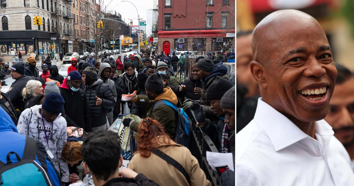The controversial initiative, confirmed by New York City Mayor Eric Adams' office, involves the distribution of prepaid debit cards to migrant families (Getty Images)