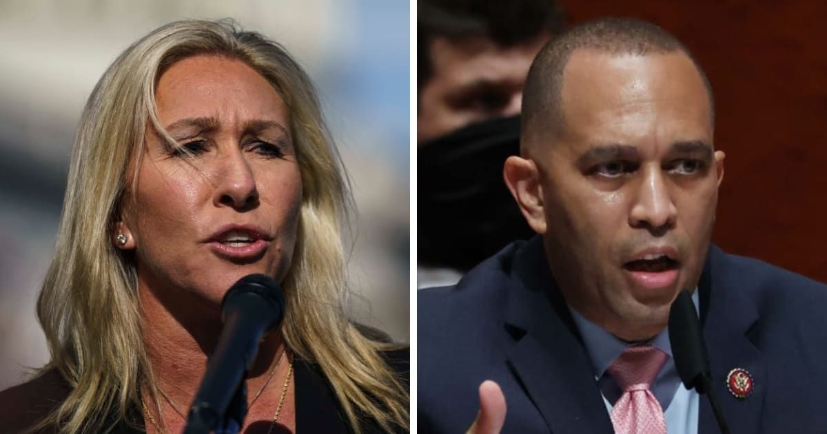 Marjorie Taylor Greene said she would not take the blame for the possibility of Rep Hakeem Jeffries becoming the House Speaker (Getty Images)