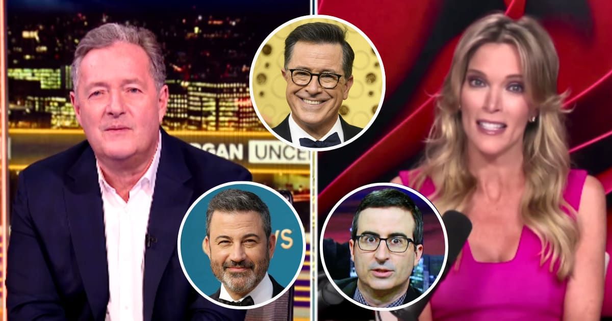 Piers Morgan and Megyn Kelly unanimously bashed late-night hosts Stephen Colbert, John Oliver and Jimmy Kimmel (PiersMorganUncensored/YouTube)
