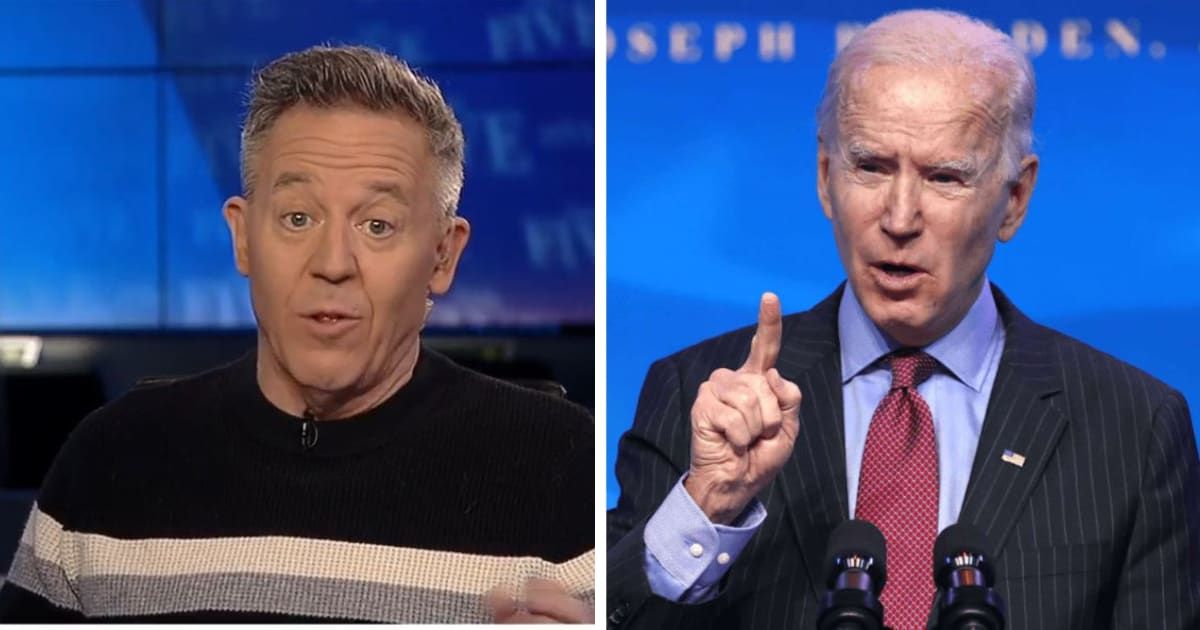 Greg Gutfeld has criticized President Joe Biden for his absence at the wake of slain NYPD officer Jonathan Diller (Fox News/Getty Images)