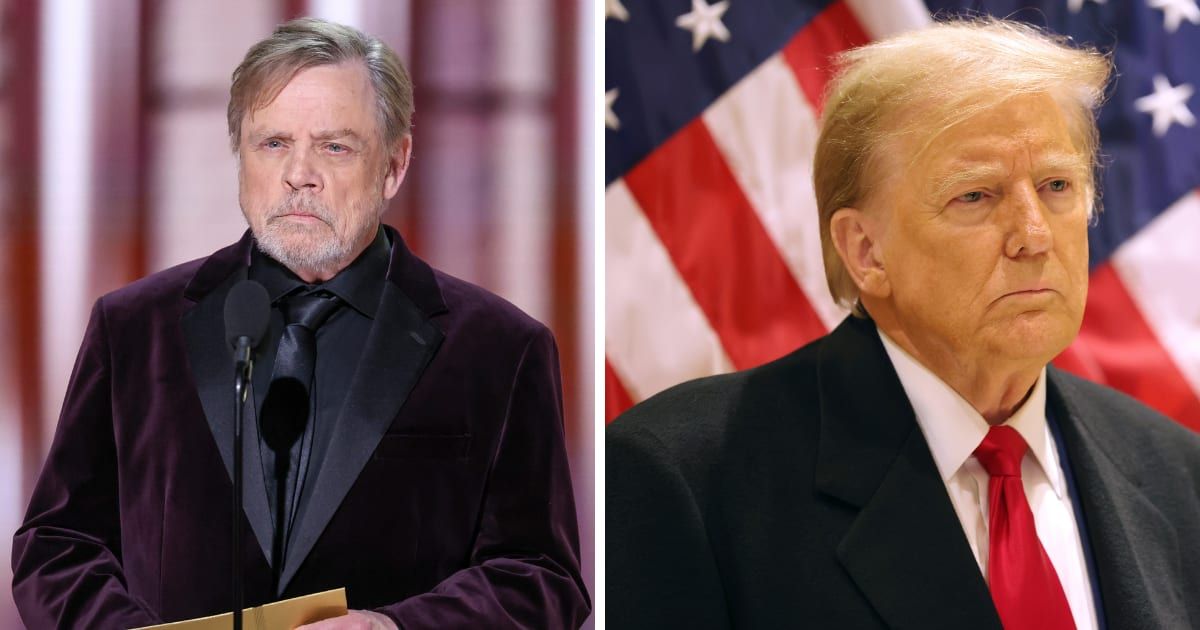 Mark Hamill has mocked Donald Trump's vocabulary (Rich Polk/Golden Globes 2024/Golden Globes 2024 via Getty Images and Michael M. Santiago/Getty Images)