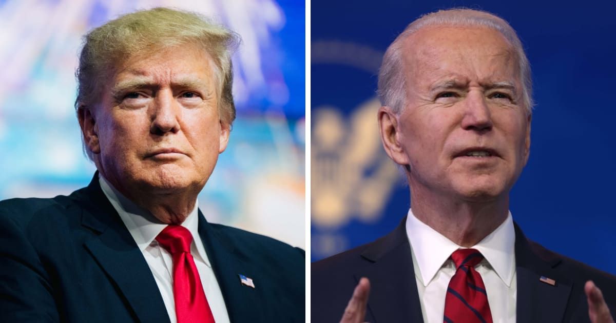 Donald Trump shared a video that had a mural of hogtied President Joe Biden (Getty Images)