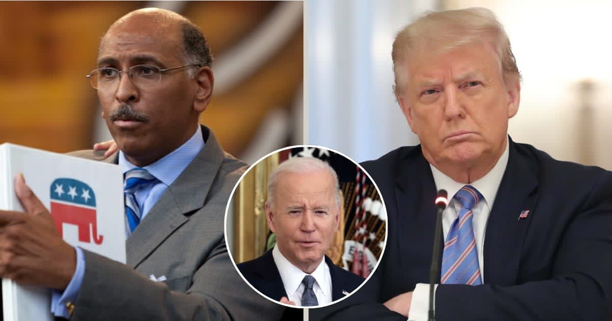 Michael Steele rebuked Donald Trump for sharing a video depicting a hogtied Joe Biden (michaelsteelenetwork.com, Getty Images)
