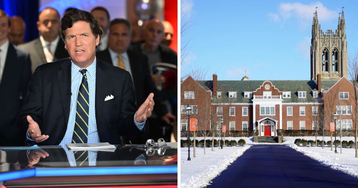 St George's School has accused Tucker Carlson of allegedly violating an agreement by recording a Zoom session with students without permission (Getty Images, St George's School/Instagram)
