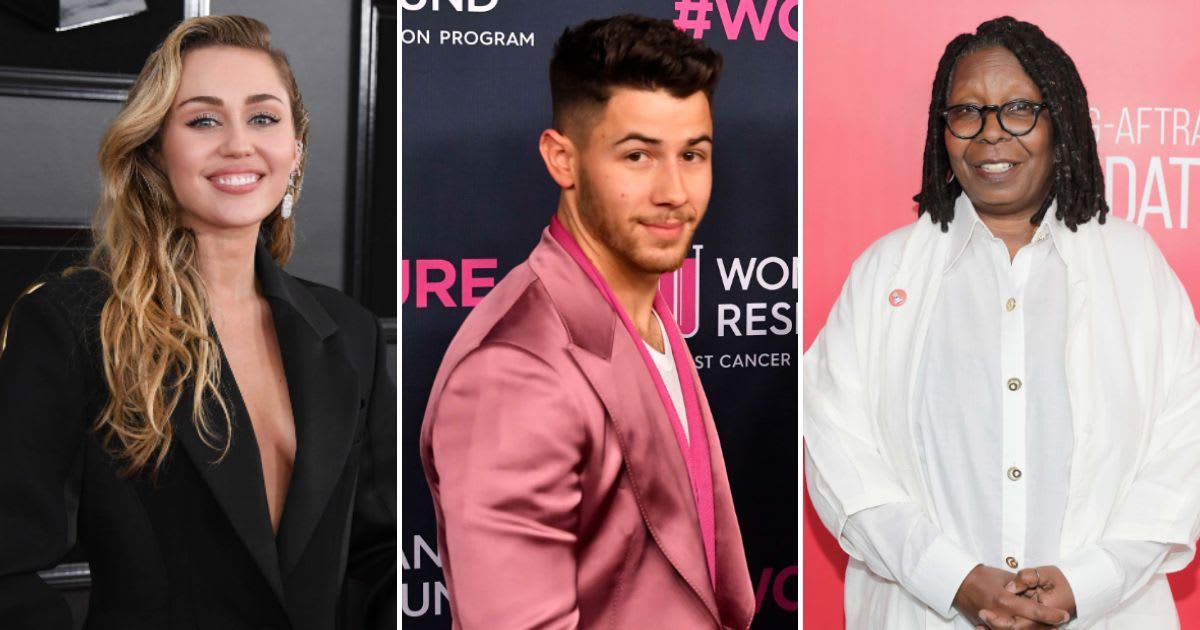 (L-R): Miley Cyrus, Nick Jonas, and Whoopi Goldberg believe in aliens and UFO sightings (Getty Images)