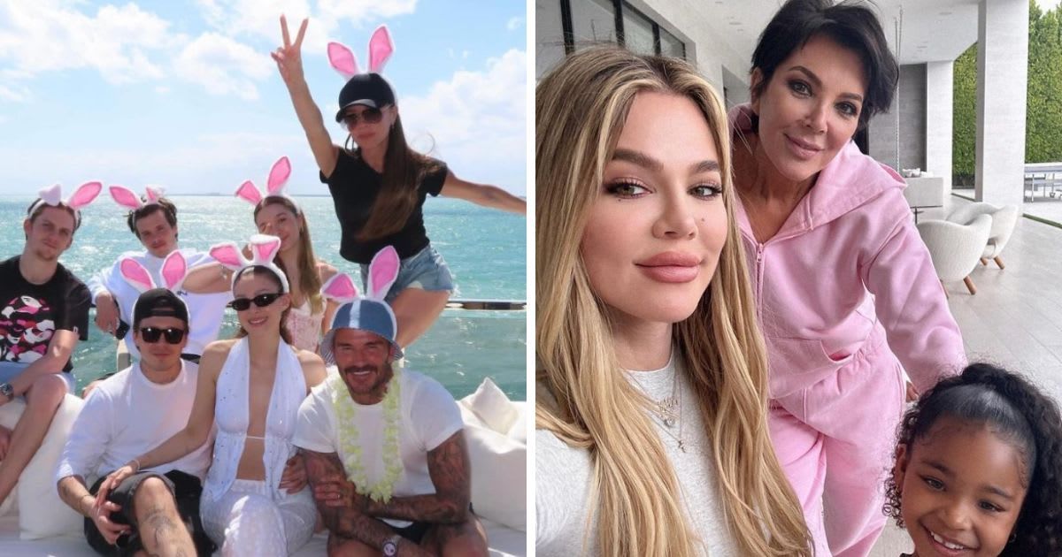 The Beckhams and the Kardashians during their Easter celebrations (Instagram/@victoriabeckham and @khloekardashian)