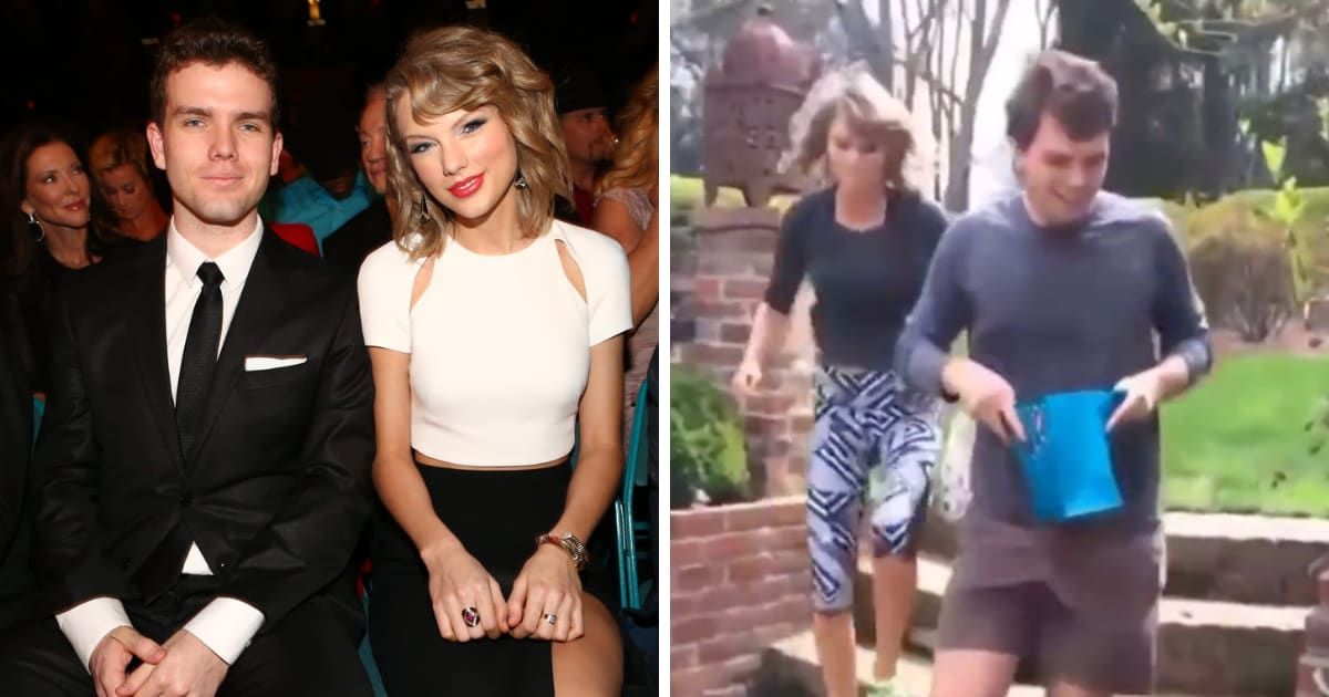 Taylor and Austin can be seen dashing down a set of stairs, ready to dive into the hunt for colorful Easter eggs (Getty Images, Taylor Swift/Instagram)