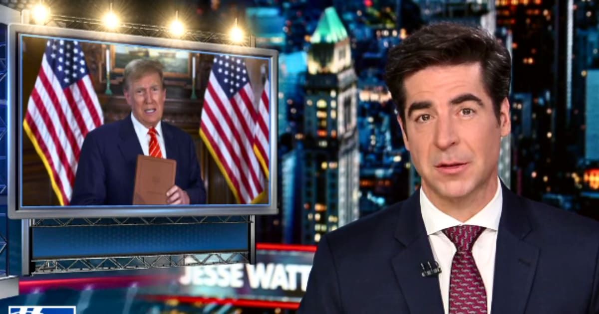 Fox News host Jesse Watters reacts to criticism Donald Trump is facing for promoting the 'God Bless America' Bible (Fox News/YouTube)