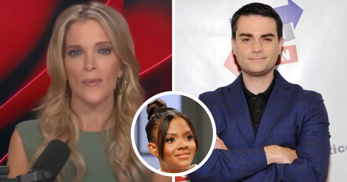 In a recent interview on Kelly's (L) show, Shapiro (R) faced questions over Owens' (M) ouster from The Daily Wire (Megyn Kelly Show/YouTube, Getty Images)