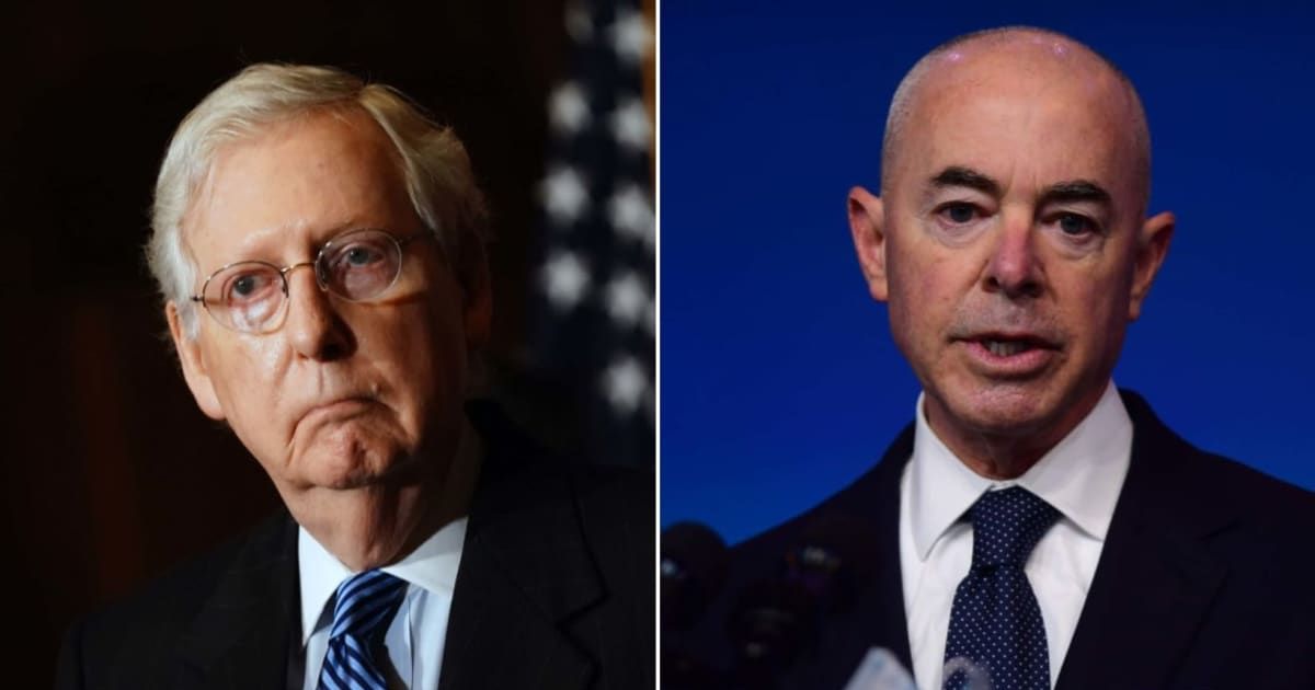 Mitch McConnell stated that he 'expects' Chuck Schumer to put a motion on the table to try Alejandro Mayorkas for impeachment next week (Getty Images)