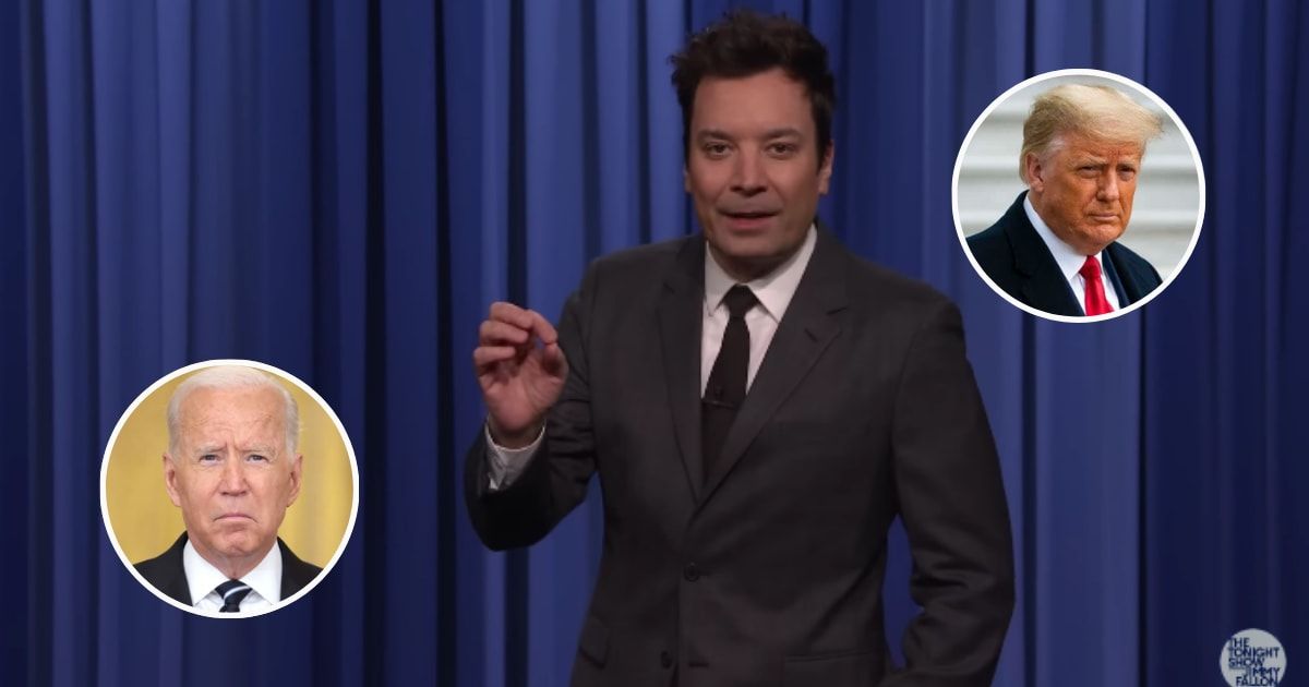 Jimmy Fallon took the opportunity to poke fun of Donald Trump for saying he would debate President Joe Biden 'anytime, anywhere, anyplace' (Tonight Show/YouTube)