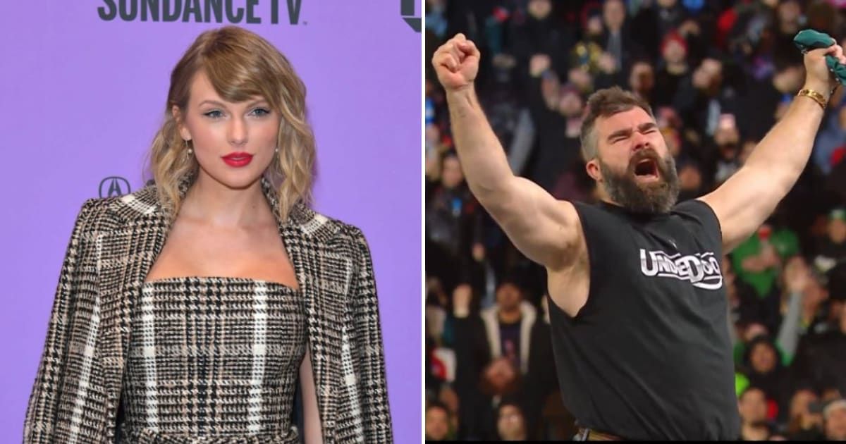 Taylor Swift was referenced by a commentator after Jason Kelce's entry in WrestleMania 40 (Getty Images, NewHeights/X)