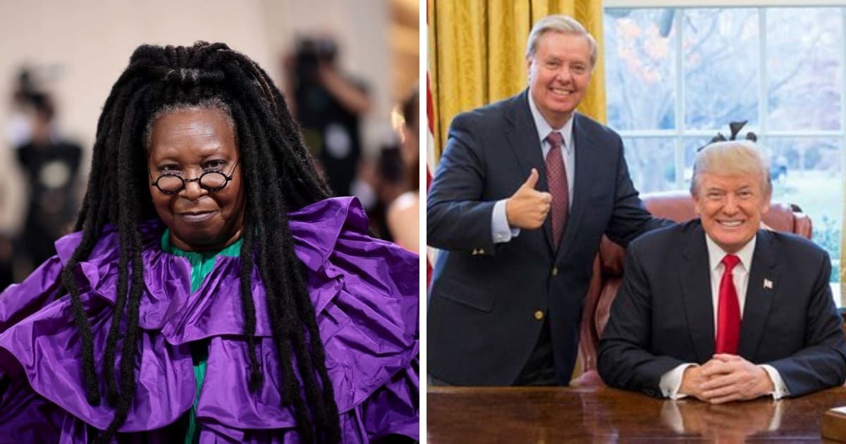 Whoopi Goldberg was met with some awkward laughter on Tuesday’s episode of 'The View' after she pointed out that Senator Lindsey Graham 'has been on his knees' for Trump (Getty images/ @lindseygrahamsc/Instagram)