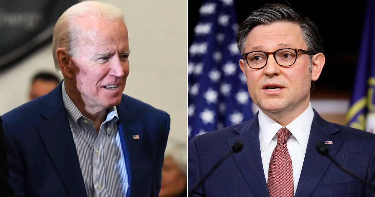 House Speaker Mike Johnson (R) is grappling with the decision to advance a Ukraine aid package amid mounting pressure from President Joe Biden (Getty Images)
