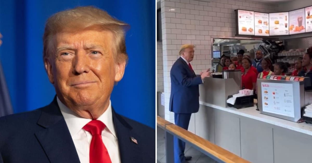 Donald Trump arrived at Atlanta Chick-fil-A and treated customers with milkshakes (GettyImages, MattWallace/X)