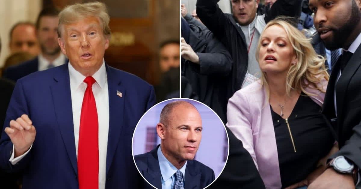 Stormy Daniels' former lawyer Michael Avenatti (inset) supported Donald Trump (left) in a post on X last week in response to Judge Juan Merchan's gag order (Getty Images, @MichaelAvenatti/X)