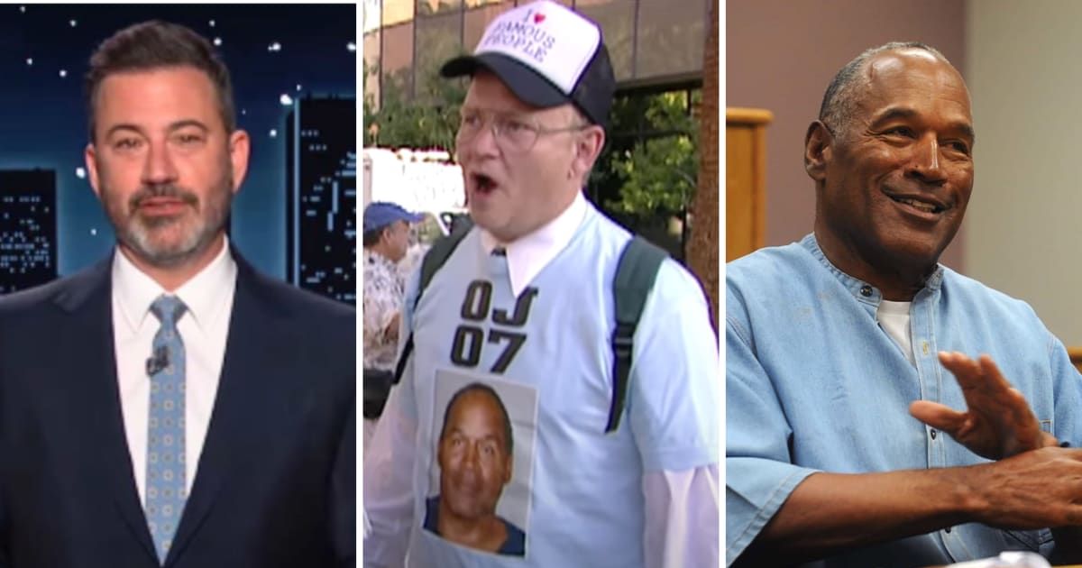 Jimmy Kimmel brought back OJ Simpson's biggest supporter Jake Byrd in a hilarious tribute (@JimmyKimmelLive/Youtube, Getty Images)