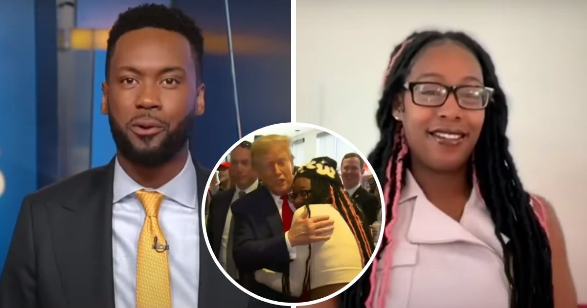 Michaelah Montgomery recalls her interaction with Donald Trump (inset) for co-host Lawrence Jones on the April 12, 2024 episode of 'Fox & Friends' (Screengrab/Fox News)