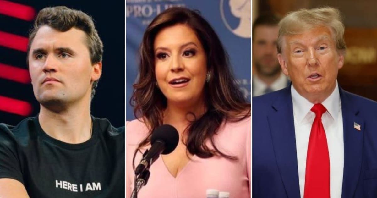 Charlie Kirk said Elise Stefanik had thrown off the possibility of running as Donald Trump's vice presidential nominee in the 2024 contest (@charliekirk11/X, Getty Images)