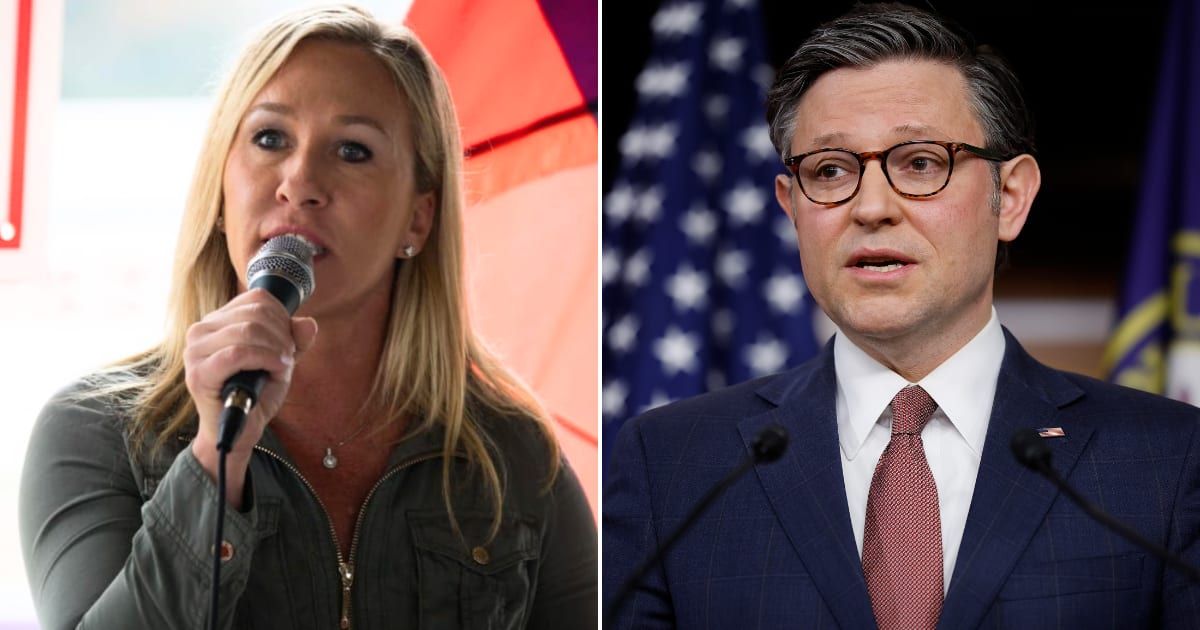 Georgia Representative Marjorie Taylor Greene launched a scathing attack on Speaker of the House Mike Johnson (Getty Images)
