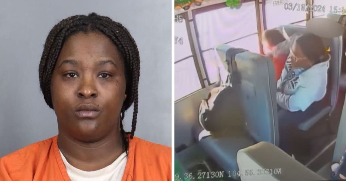 Kiarra Jones was arrested after surveillance video from a bus showed her aggressively elbowing and slapping a boy (Arapahoe County Jail, KUSA/YouTube)