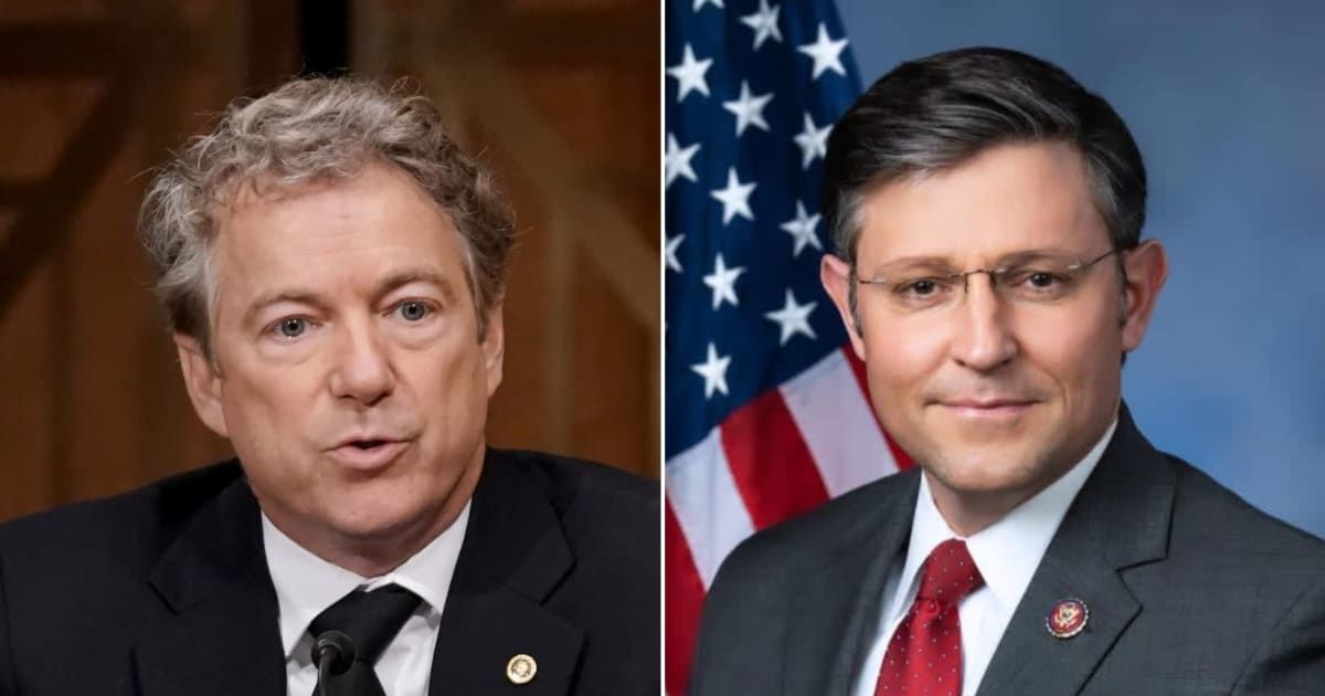 Rand Paul blasted Mike Johnson for his support to a government surveillance program (Getty Images, Facebook/Speaker Mike Johnson)