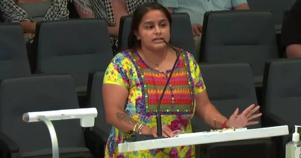 Ridhi Patel was mandated to remain at least 500 yards away from the city hall and was detained on a $1 million bail (Bakersfield govt. feed video screengrab)