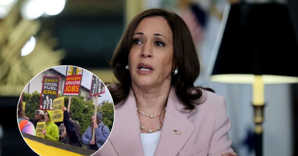 Around 40 Sunrise Movement protestors screamed anti-Harris chants outside the VP's residence (Getty Images, @sunrisemvmt/X)