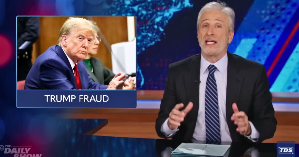 During a recent episode of 'The Daily Show,' Jon Stewart mocked former President Trump's reported disinterest on the first day of his criminal trial (The Daily Show/YouTube)