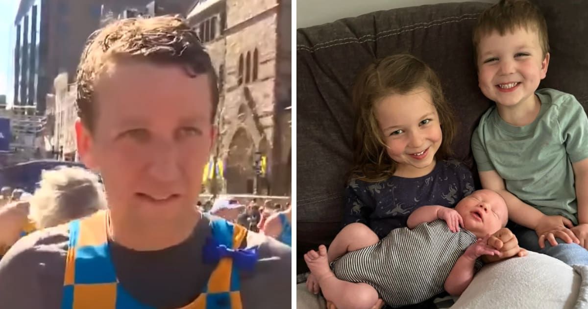 Patrick Clancy ran the marathon in under four hours, raising $77,062 for Boston Children's Hospital (WCVB/YouTube, Lindsay Marie Clancy/Facebook)