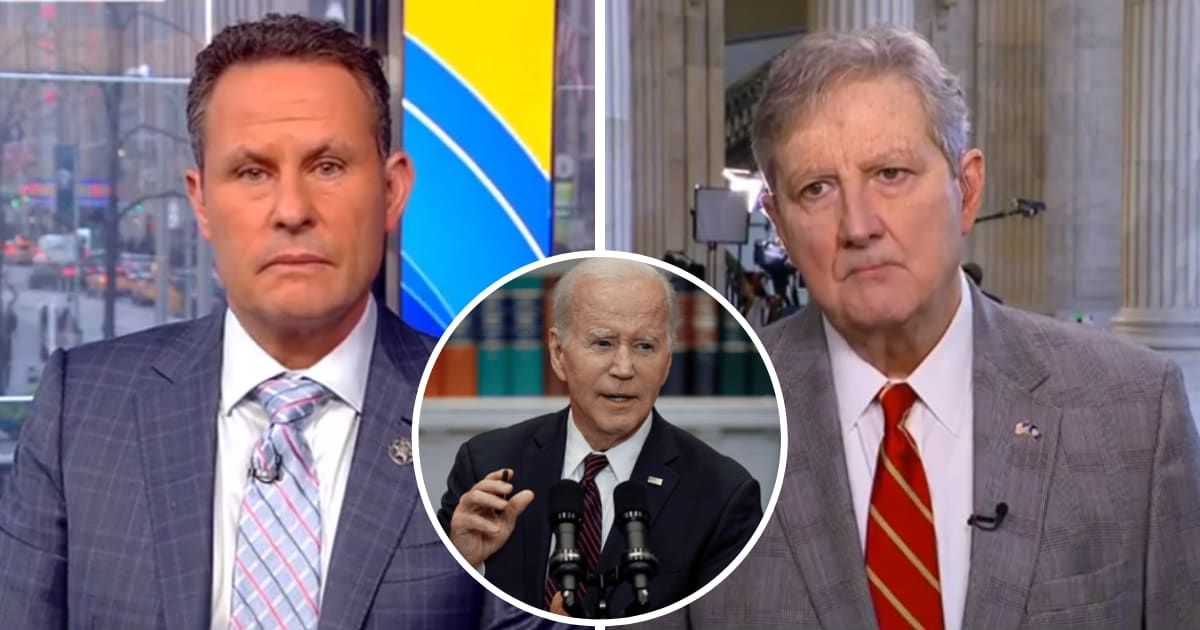 Brian Kilmeade and Senator John Kennedy discussed the lack of support for Israel against Iran by the Joe Biden  administration on the April 17, 2024, episode of 'Fox & Friends' (Screengrab/Fox News and Getty Images) 