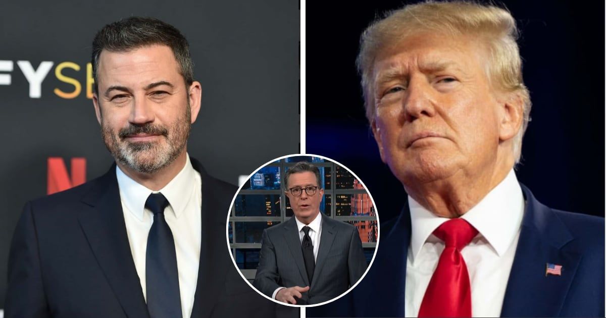 Stephen Colbert fiercely defended Jimmy Kimmel against recent criticism from former President Donald Trump in his Wednesday night monologue (The Late Show with Stephen Colbert/Getty Images) 