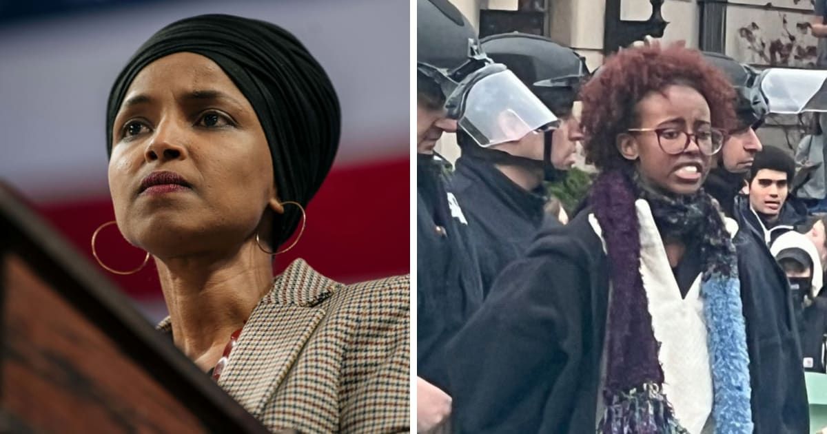 (L-R) Earlier in the day, Omar's daughter Hirsi revealed on X that she was one of three students suspended by Barnard College (Getty Images, Oli London/X)