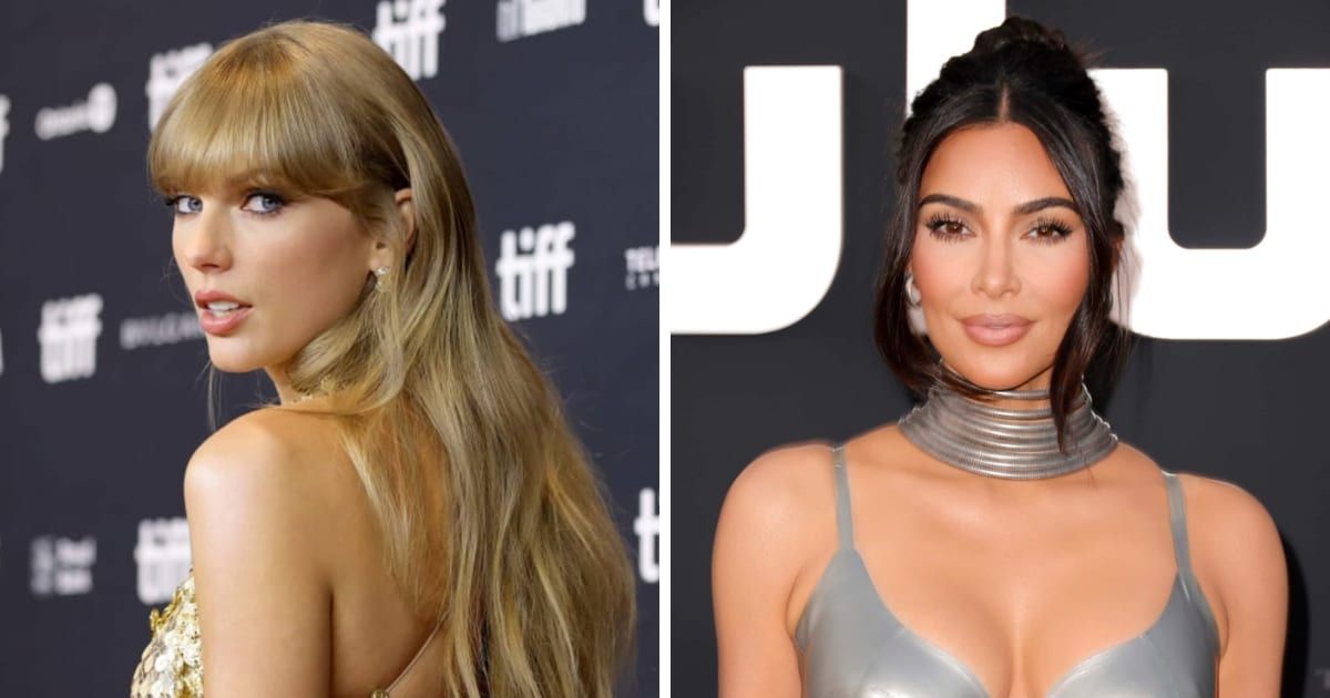 (L-R) Taylor Swift's fandom is certain that her new album's 24th song, 'thanK you aIMee,' is a pointed jab at Kim Kardashian (Getty Images)