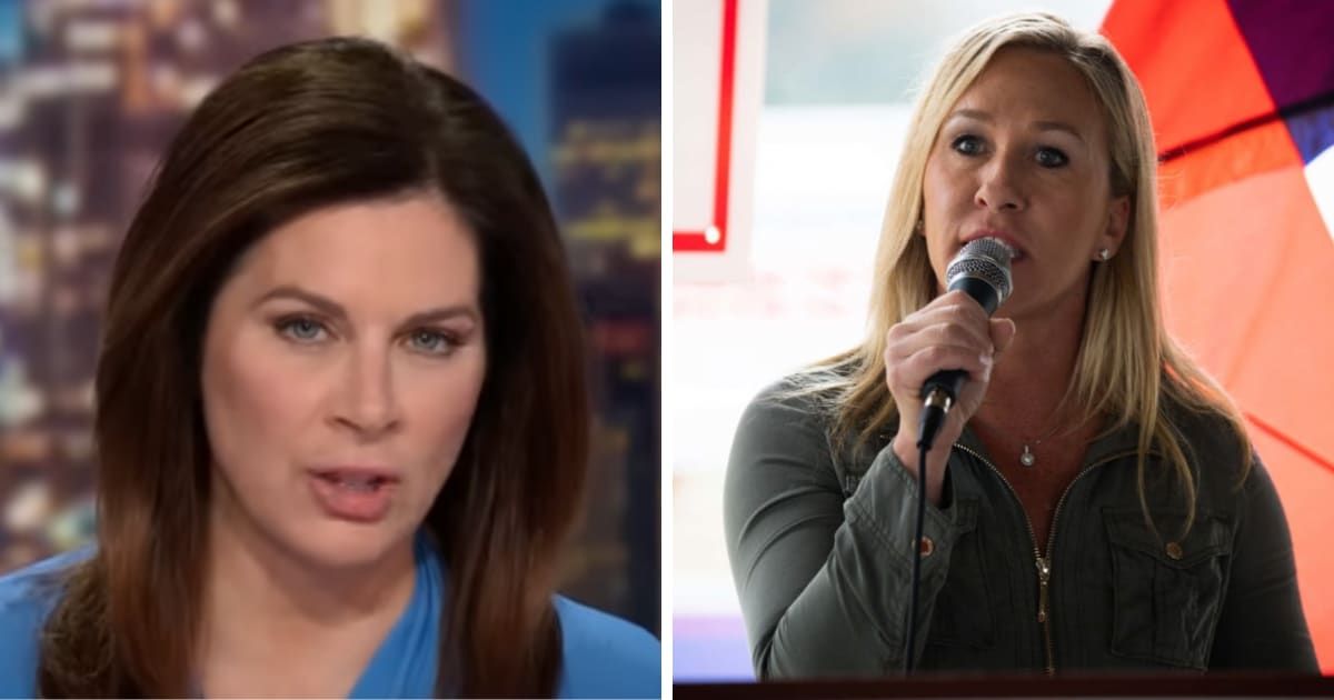 Erin Burnett highlighted unexpected attention from Russian media towards Marjorie Taylor Greene, emphasizing her echoing of Kremlin narratives (CNN/YouTube, Getty Images)