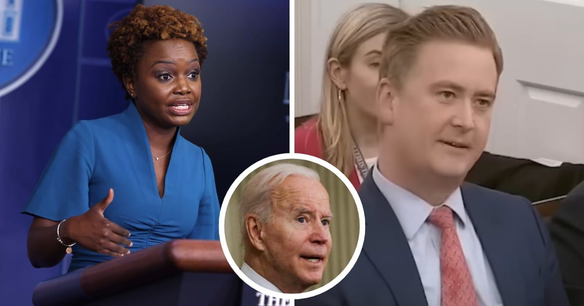 Karine Jean-Pierre found herself embroiled in a heated exchange with Peter Doocy over President Joe Biden's cannibal story (Getty Images, Fox News/YouTube)