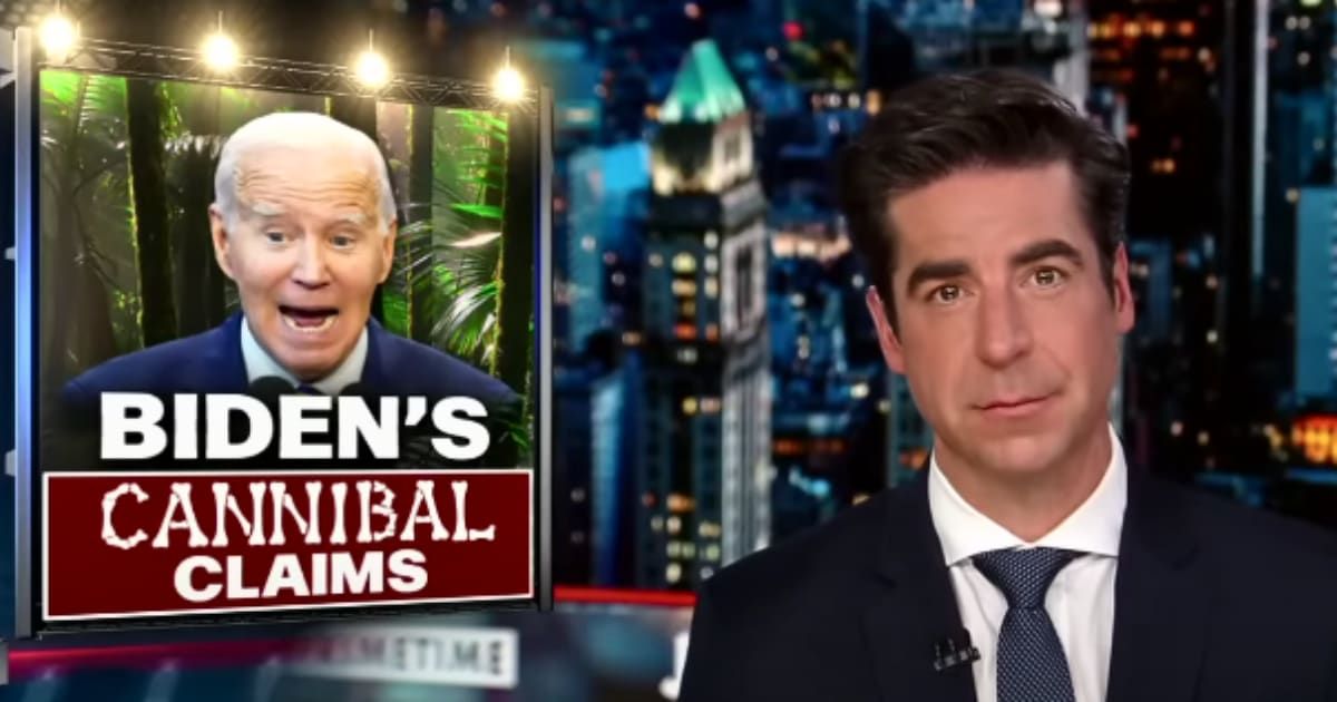 Jesse Watters took a more critical tone when discussing Joe Biden's cannibal claims (FoxNews/YouTube)