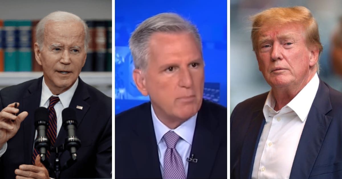 Former Speaker Kevin McCarthy suggested President Joe Biden should make an effort to postpone former President Donald Trump's trial till the November 2024 elections (Screengrab/Fox News/Getty Images)