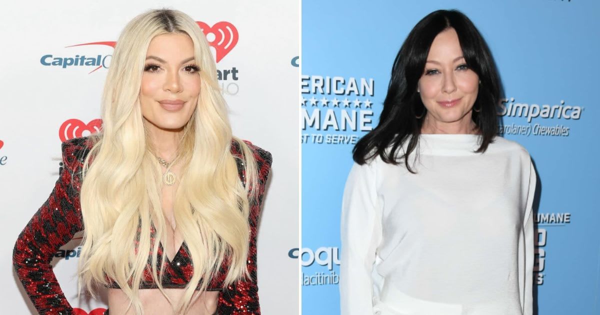 Doherty Shannen had once borrowed the dress Tori Spelling (L) lost her virginity in (Tori Spelling/Facebook, Getty Images)